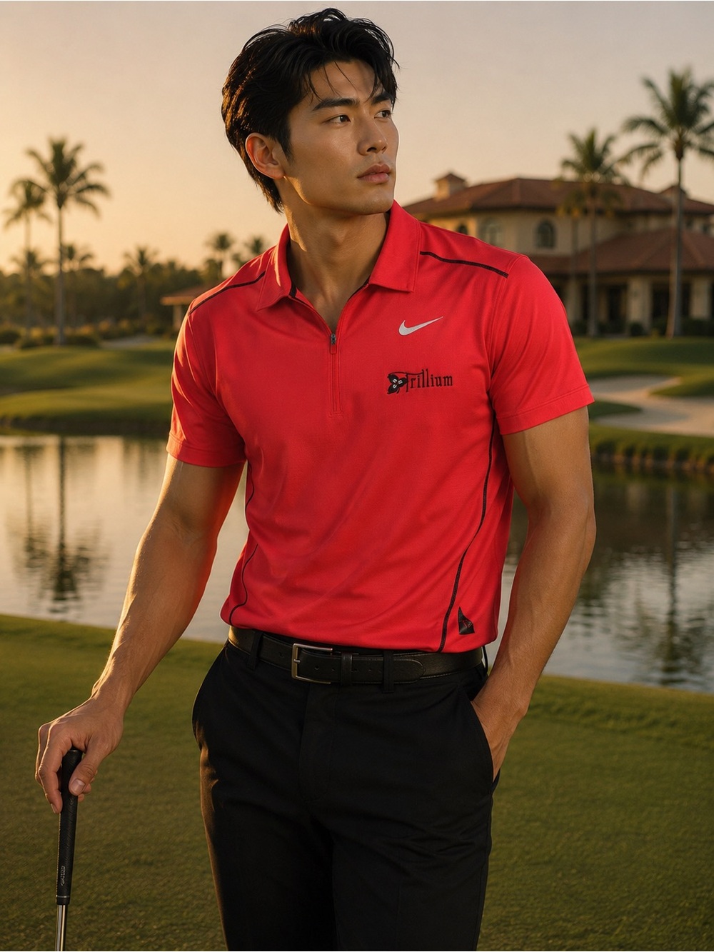 Nike Golf Fit Dry 1/4 Zip Polo Shirt Red Performance Golf Mens Large